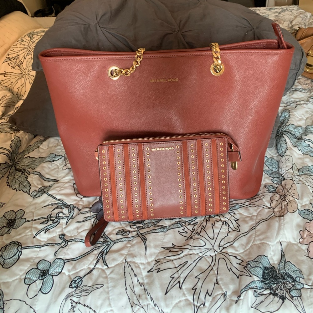 Brick/burnt red Michael kors bag with Wallet